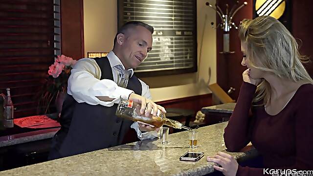 Bartender fucks drunk mom and comes on her tits