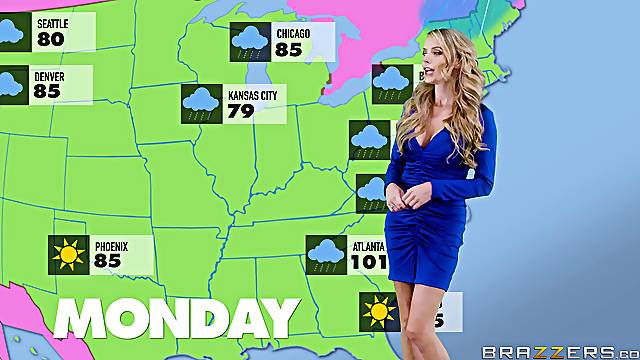 Weather girl gets herself a fine young man to bang her ass