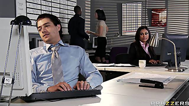 Energized office babe wants the new guy's cock in her Asian cunt