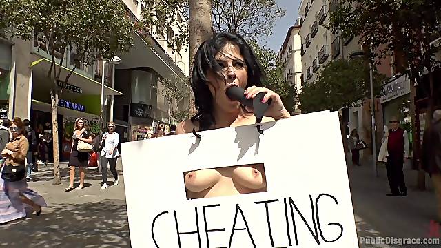 Busty milf shows off in public XXX scenes