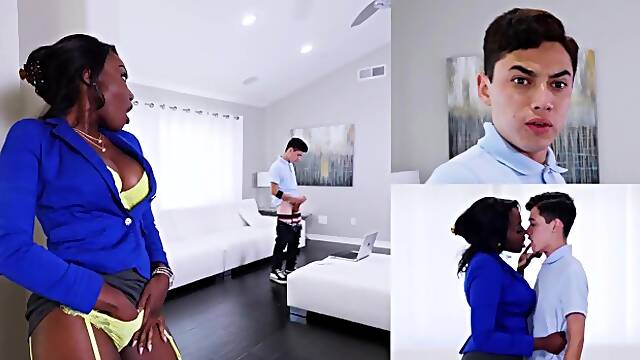 BANGBROS - Black Stepmom Osa Lovely Catches Juan El Caballo Loco Wanking His White Willy