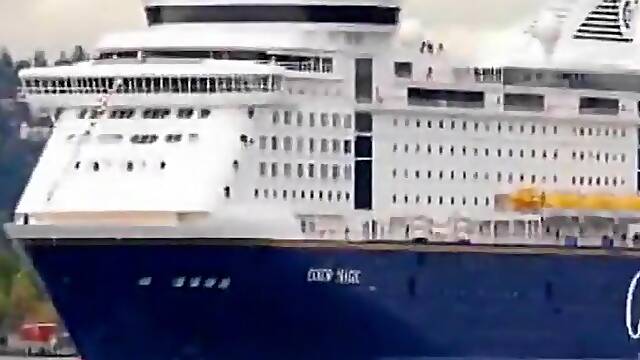 Corpulent German playgirl and her fella on a ship