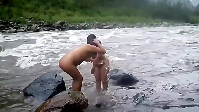 Indian Wife Naked River Bath