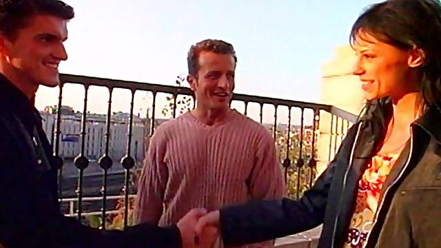 Two gorgeous men double penetrate a slutty Olivia De Treville