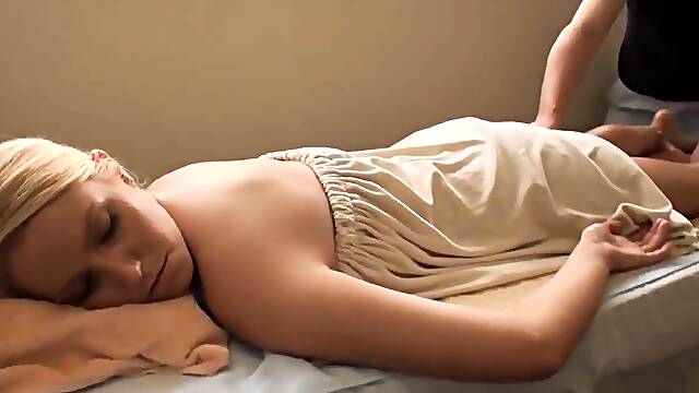 Asian guy massages and fucks seductive blondie