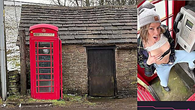 Cumming hard in public red telephone box with Lush remote
