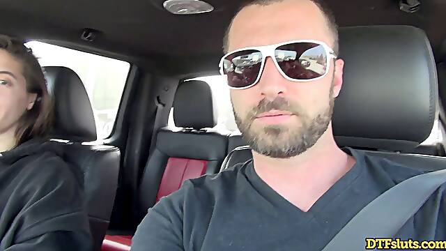 Abbie Maley and James Deen get rough doggystyle in the car with big tits and ass action