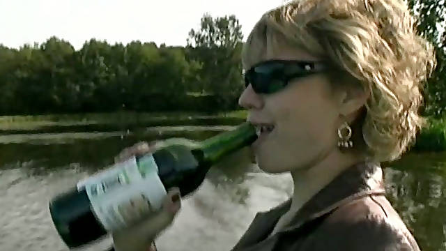 Drunk blond mature slut gonna please a cock on the boat