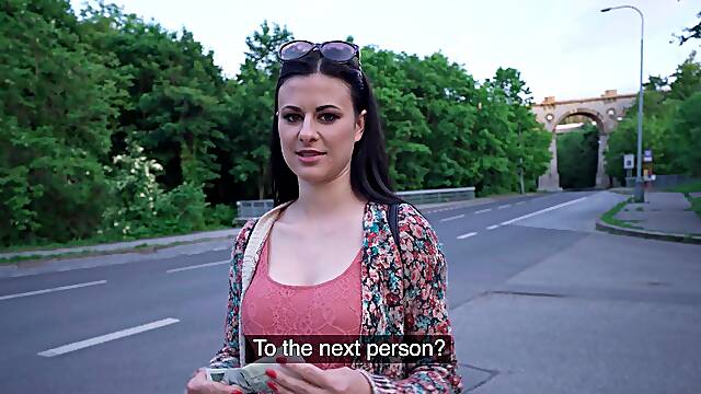 Hot brunette flashes for cash and sucks dick with porn for extra