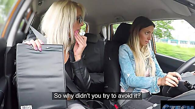 Student Licks Examiners Pussy and takes BIG DILDO in her Wet Pussy - Fake Driving School