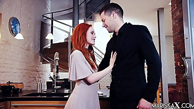 Dreamy redhead Ella Hughes fucks a huge cock