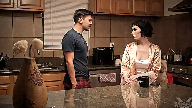 Blindfolded MILF Olive Glass gets fucked in family taboo scene