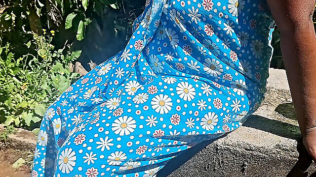 Stepmom Bathing Outdoor in the morning