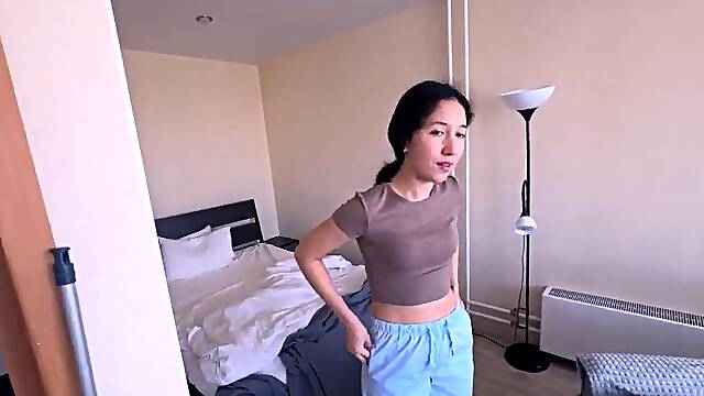 Pretty-faced Asian MILF sucks big uncut dick for money