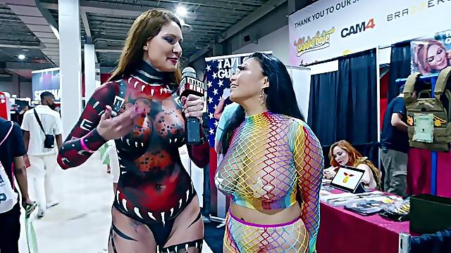 Porn Stars Interviewed By Body Painted Naked News Reporter At Exxxotica Miami