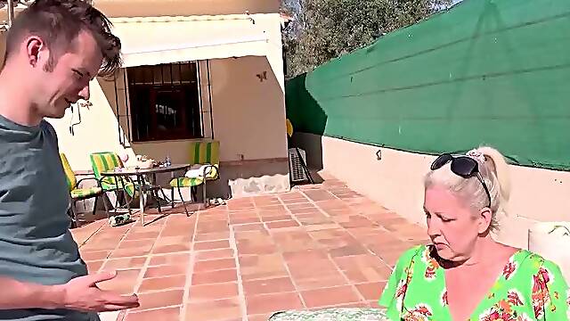 Horny Stud Fucks Mature Granny By The Pool