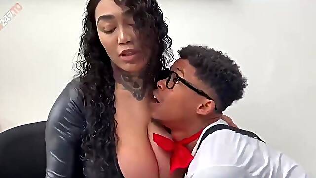 Wonderful ebony busty MILF adult smutty scene