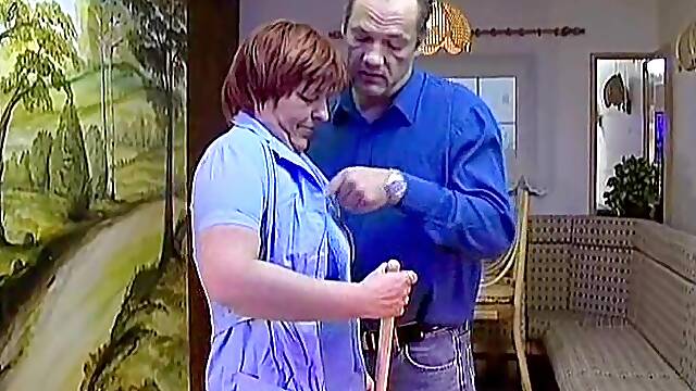 He treats the old maid like his personal sex toy and fucks her hard