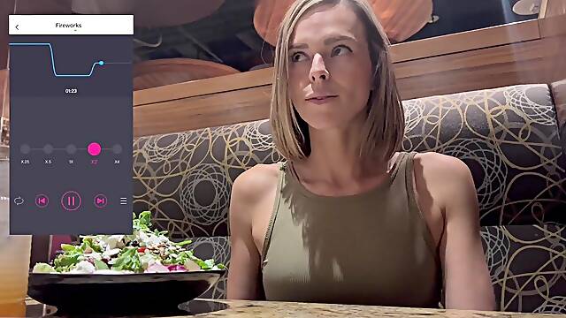 Cumming hard in public restaurant with Lush remote controlled sex toy