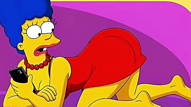 Married Housewife Cheats on Her Cuckold Spouse on a Pink Bed. Toon Parody Simpsons. Manga