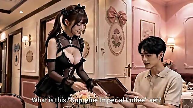 A haven for dudess souls, a hidden maid café. AI-generated.