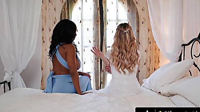 MOMS ANGEL - Breasty August Skye Rips Bride Aiden Ashley’s Wedding Suit For Coarse Thong-On Sex