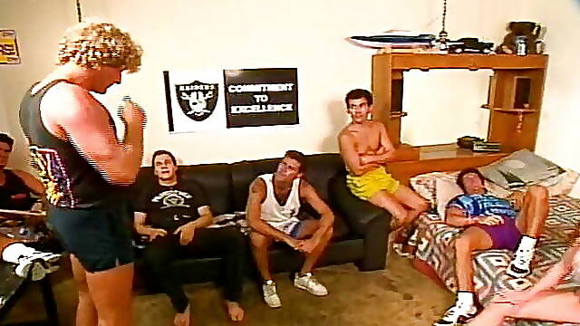 Milf desperately begs for a cock in her dry cunt, the 5 men don't take long to oblige