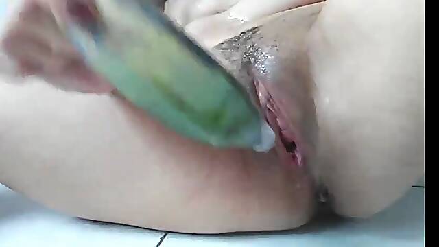 My Pussy is dripping with milk for a banana.!  Indian Amateur Masturbates Hard with Thick Vegetable until cumming.