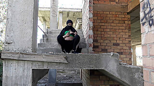 Horny muslim woman masturbating outdoor in public