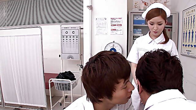 JAPANESE HORNY NURSE GETS FUCKED BY TWO COCKS CREAMPIE