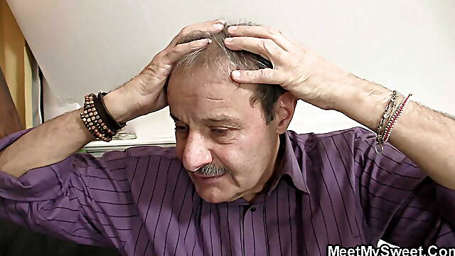 Brunette teen seduced by BFs olds for dirty threesome