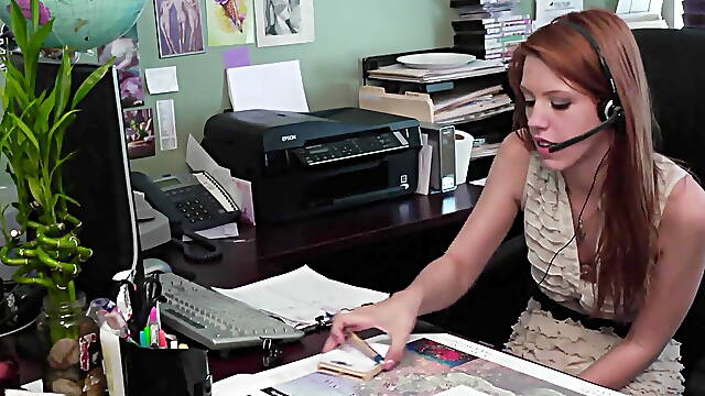 Mature office chief seduce her redhead teen employer