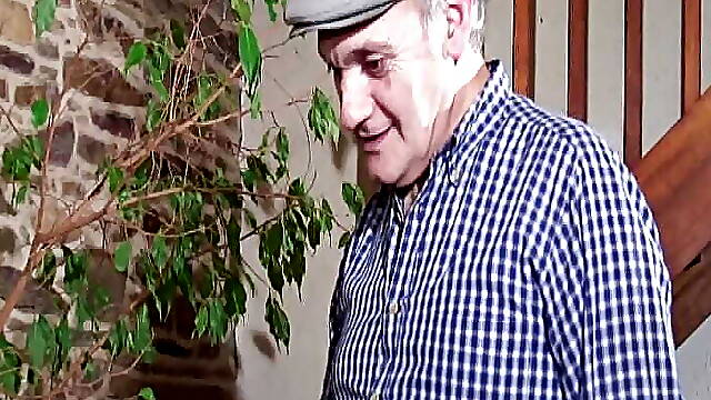 Sexy French teen getting her holes fucked while her grandpa is watching