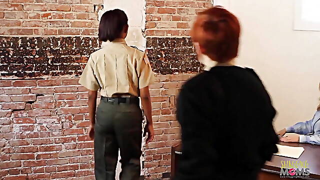 Interracial lesbian threesome featuring Nina Heartley as a police chief is always kinky