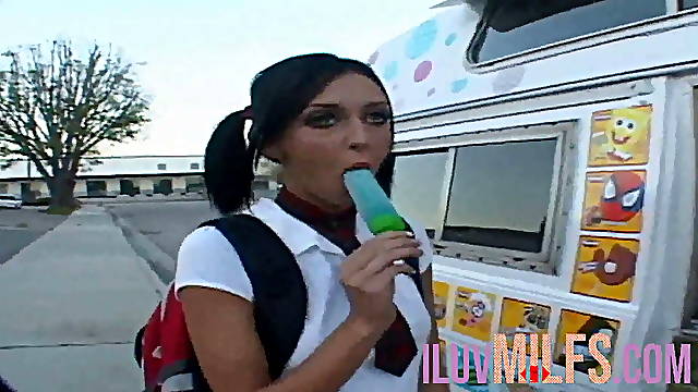 Black haired petite teen gives her pussy to the older man