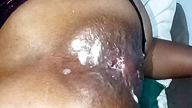 Naughty brunette farts and opens her ass, causing anal prolapse, feeling the hot cum