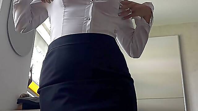 Horny Business Woman Cowgirl Riding the Boss Cock Down on the Floor POV