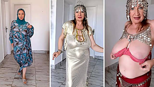 Oriental Allure: Busty Granny MariaOlds Strip Dance Extravaganza