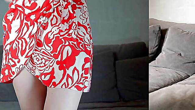 Hot teacher flashes pussy publicly while showing outfits try on haul after class