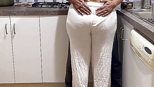 Big Booty Desi Woman Pleasured by Friends Husband in Kitchen - Loud Kissing and Moaning