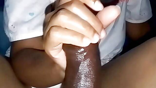 Wife jerk off her Horny husband big black cock.