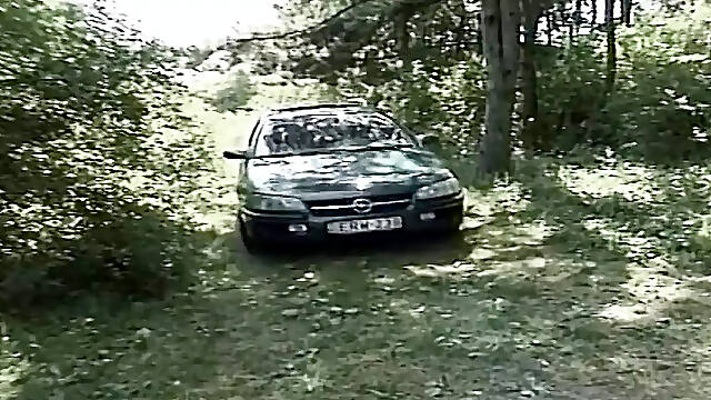 Hairy pussy fucking in the forest on the car