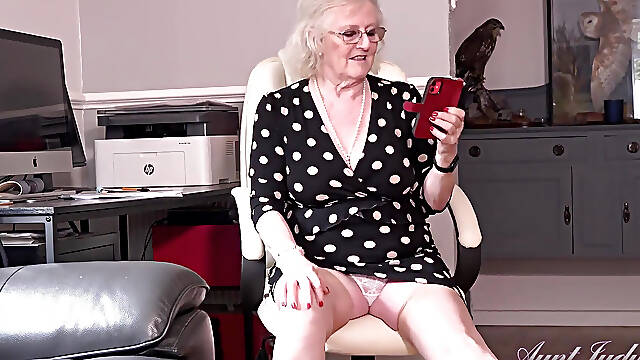 Auntjudys - Horny Hairy Mature GILF Mrs. Claire Has Phone Sex at the Office