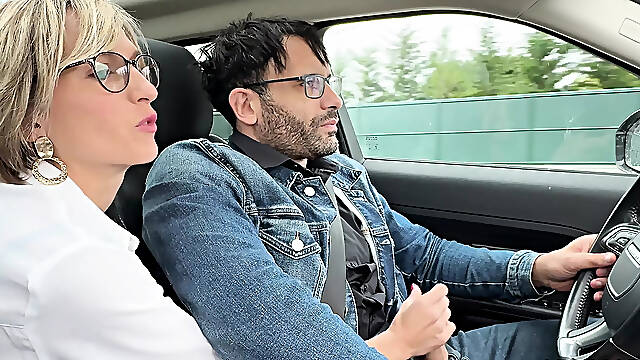 Busty Blonde MILF Didine Fucked in the Car by Her Driver