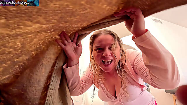 Stepmom catches you hiding in her bed and has sex with you