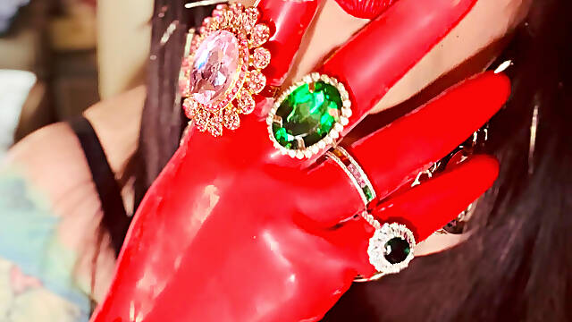 Latex Gloves, Jewellery &amp; A Smoking Queen! Tina Snua Soking A Cigarette &amp; Showing Off Her Gloved Hands - Drifting Dangles Rings