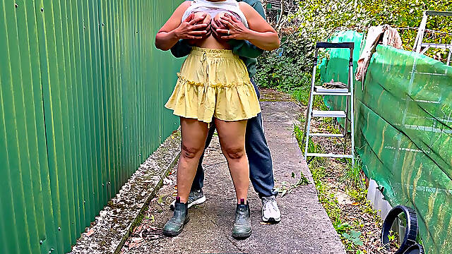 Neighbour Jumping Off Fence for Intense Standing Anal Doggy Fuck and Deepthroat Indian Wife