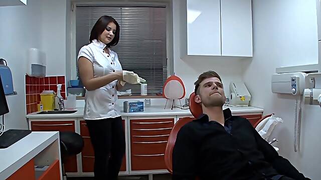 Brunette Anna Polina having fun while sucking her patient's dick