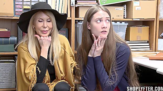 Shoplifter and her mature mom get fucked and soaked in sperm