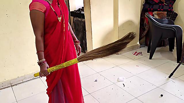 Hindi clear voice of maid working in the house.